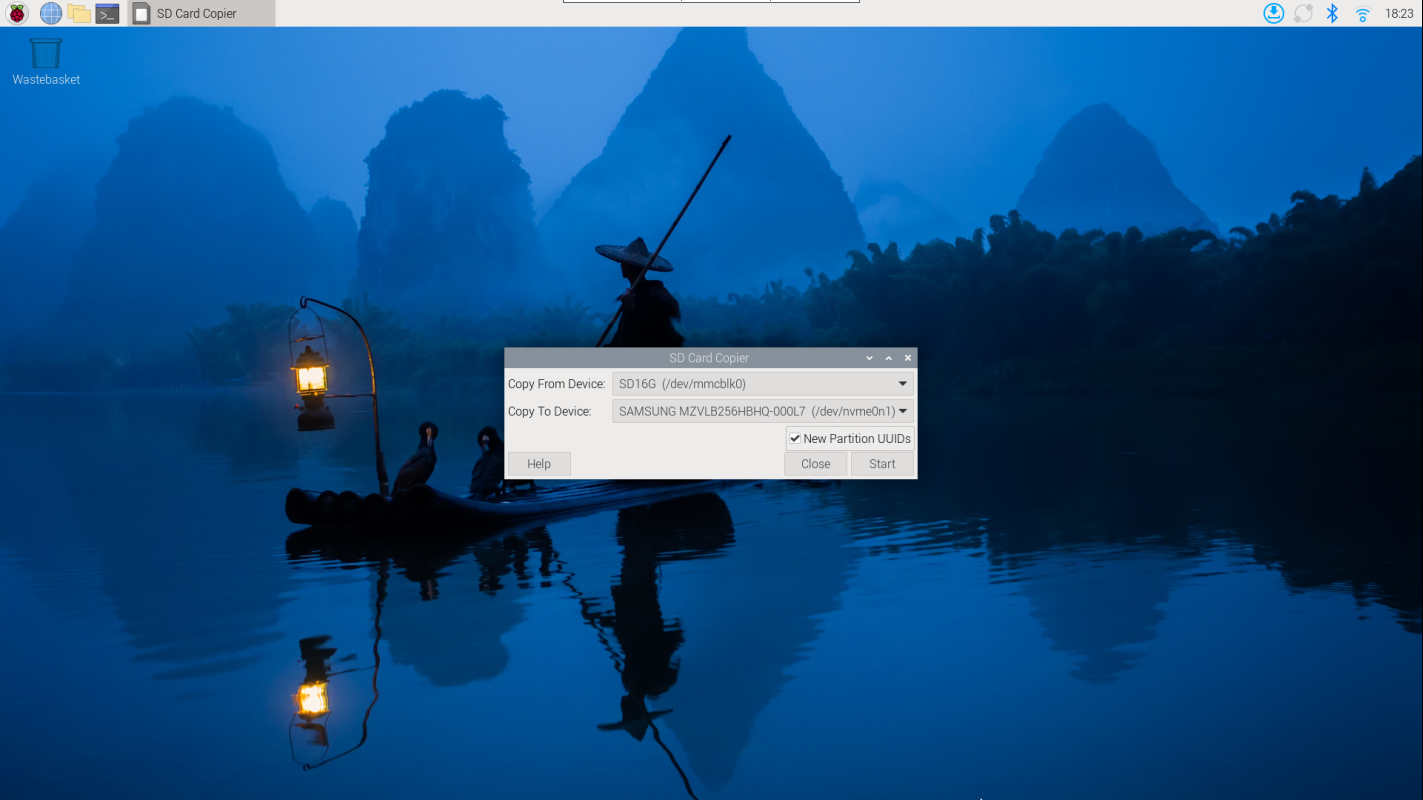 SD Card Copier - Select Target Device (SSD) and check New Partition UUIDs